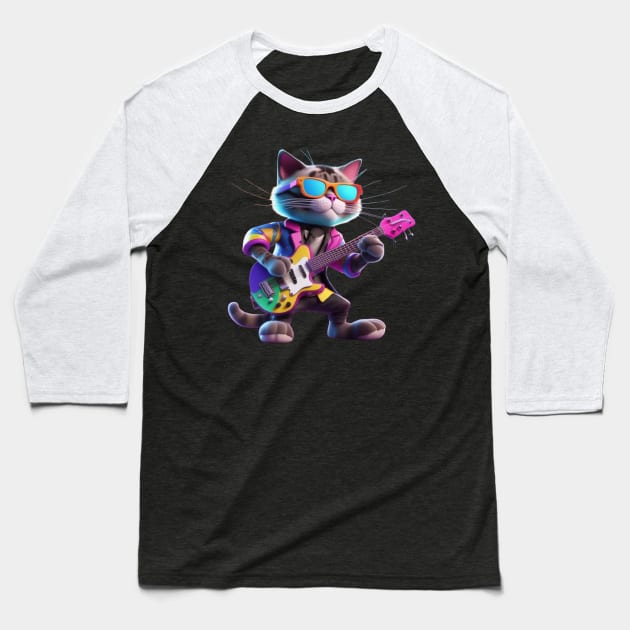 A Cat Who Is The Essence Of A Cool And Funky Guitarist Baseball T-Shirt by Musical Art By Andrew